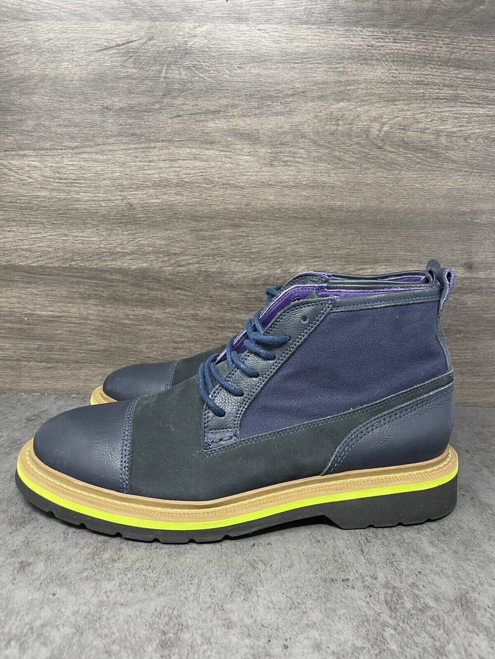 Robert Graham Mens Size 10.5 Navy Blue Leather Cap Toe Chukka Dress Boots Neon